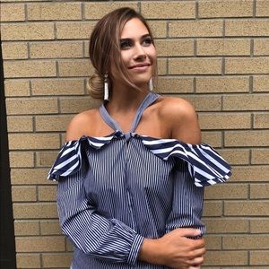 JCrew off the shoulder striped shirt- NWT